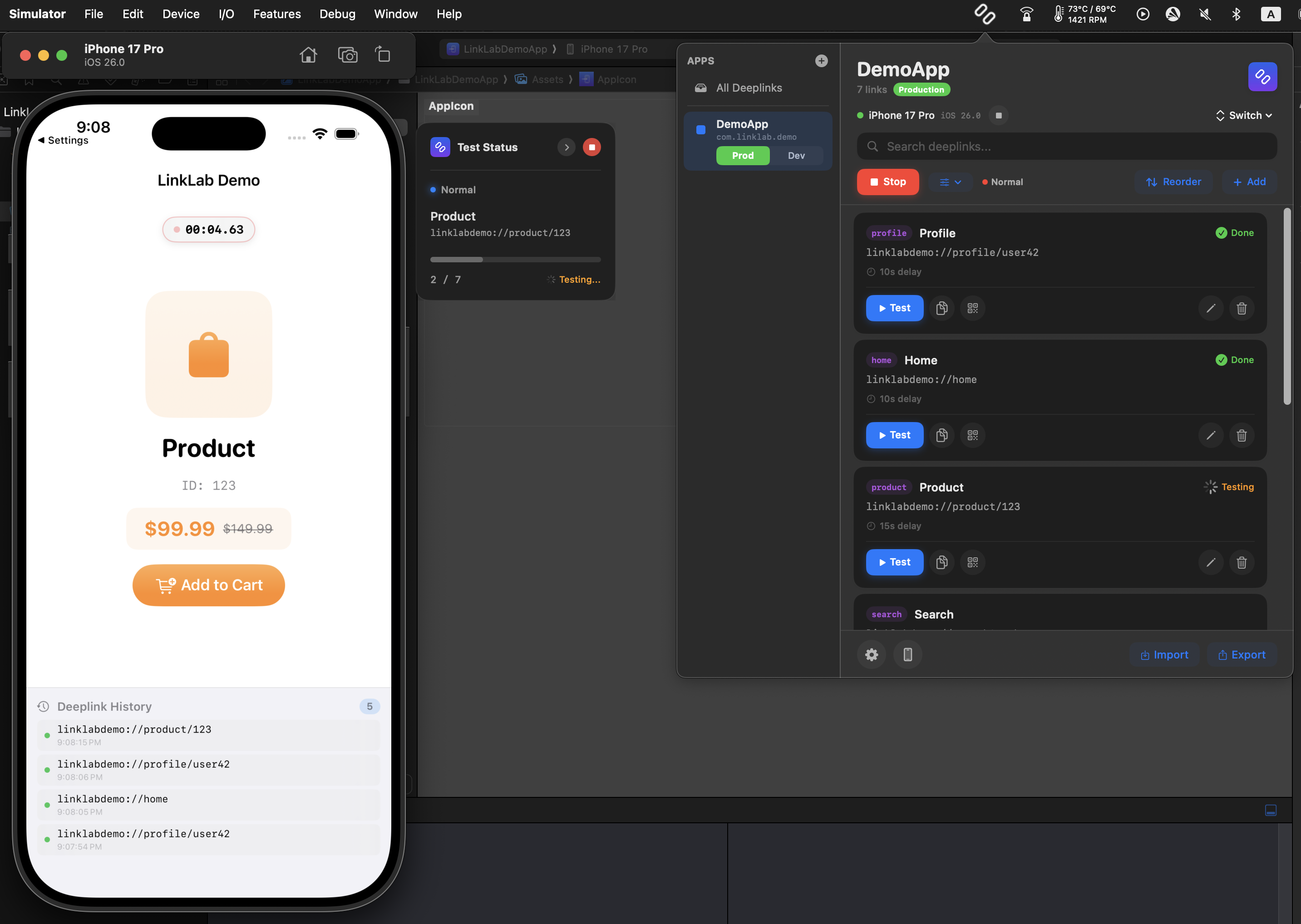 LinkLab testing product deeplink with sequential test execution